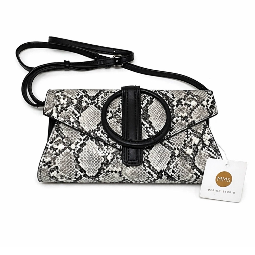 MMS Design Studio Snakeskin Crossbody/Wristlet Bag Black White Womens NWT